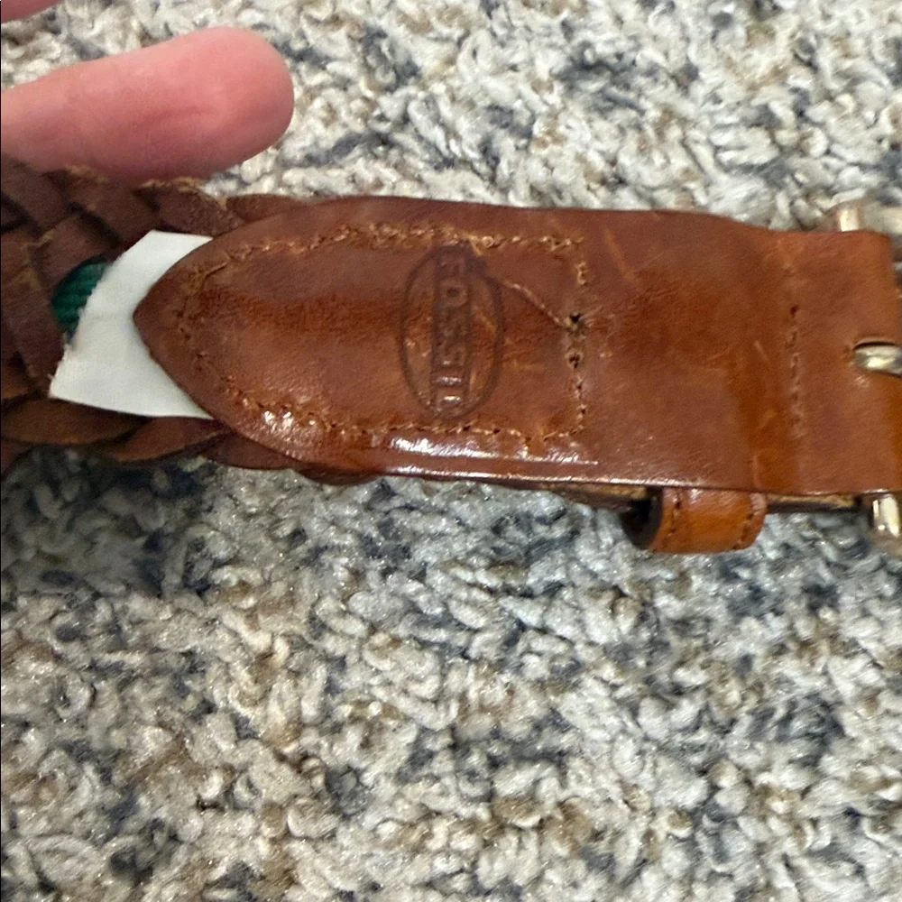 FOSSIL Leather Belt Womens Brown Tapestry Casual Inlay small